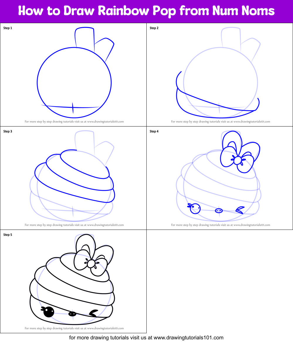 How to Draw Rainbow Pop from Num Noms Printable Step by Step