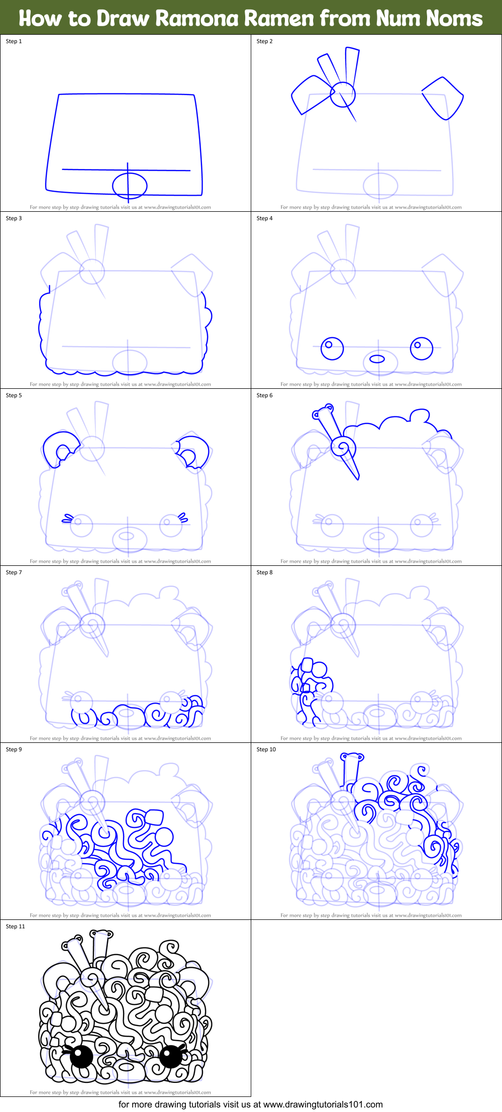 How to Draw Ramona Ramen from Num Noms Printable Step by Step