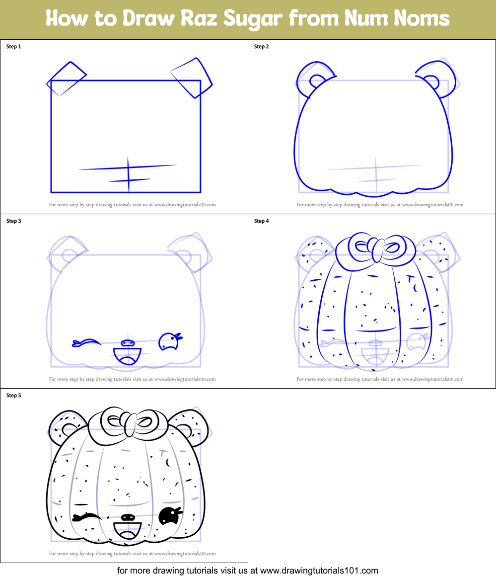 How to Draw Raz Sugar from Num Noms Printable Step by Step