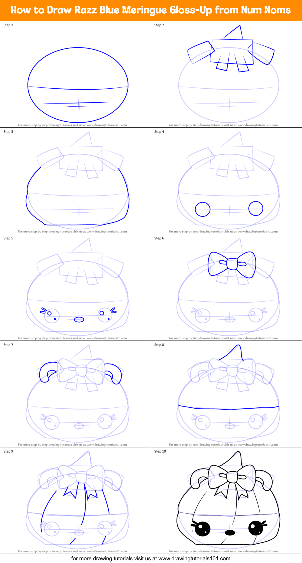 How to Draw Razz Blue Meringue Gloss-Up from Num Noms Printable Step by Step