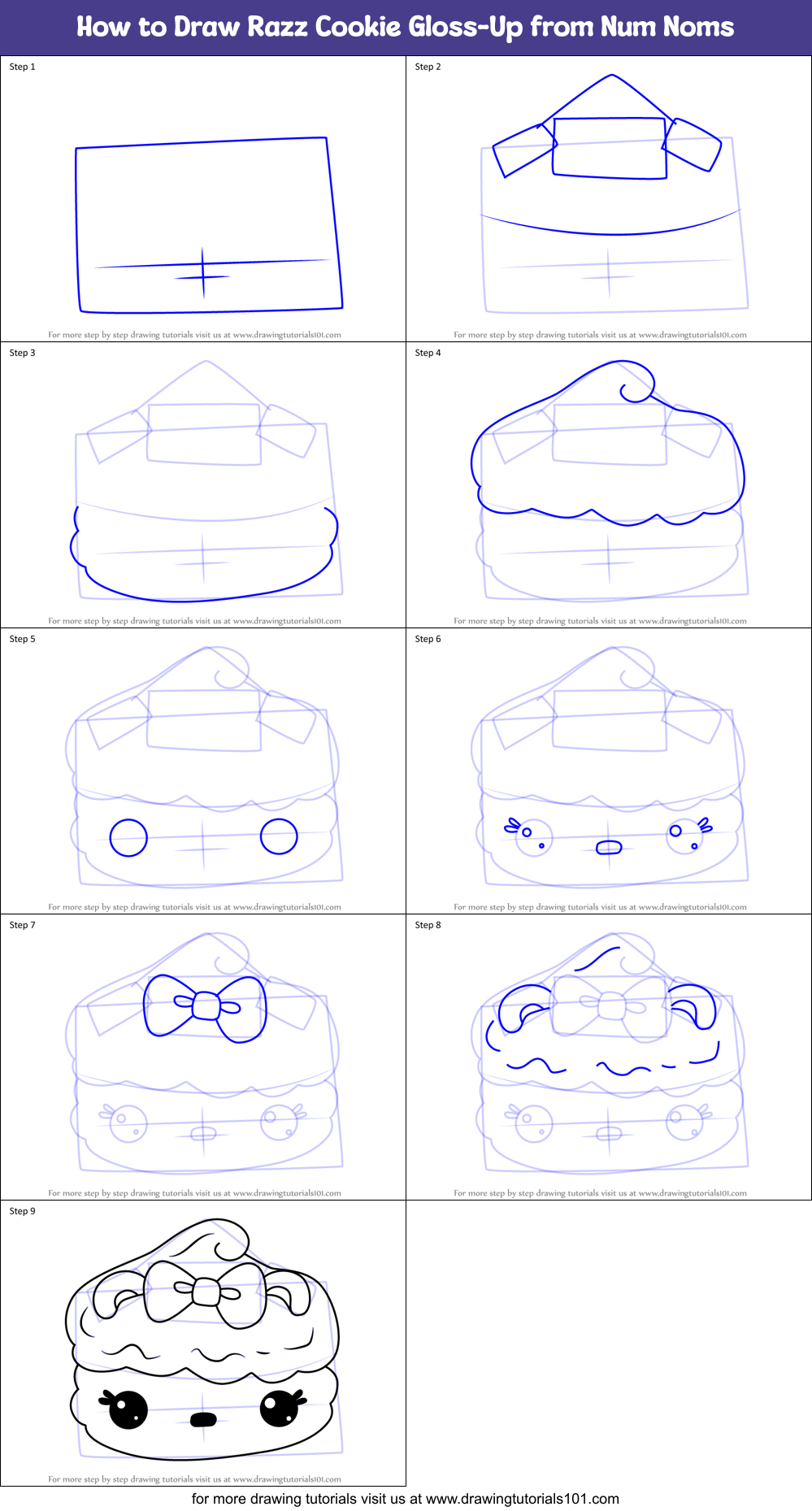 How to Draw Razz Cookie Gloss-Up from Num Noms Printable Step by Step