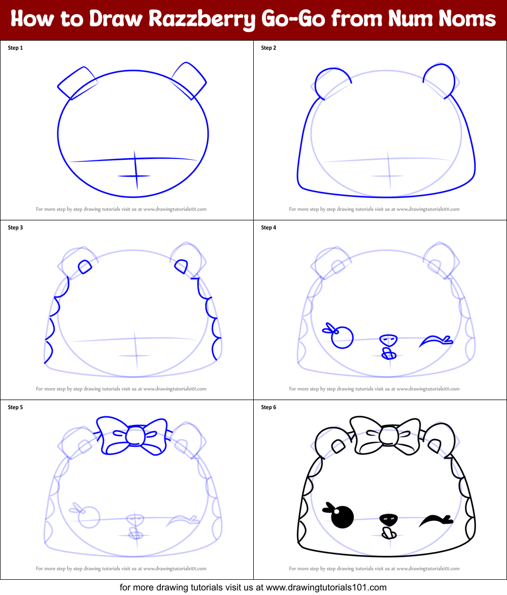 How to Draw Razzberry Go-Go from Num Noms Printable Step by Step