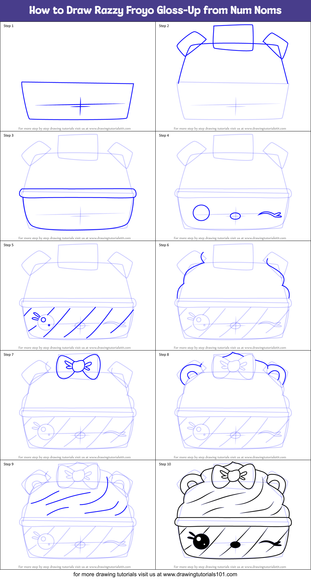 How to Draw Razzy Froyo Gloss-Up from Num Noms Printable Step by Step