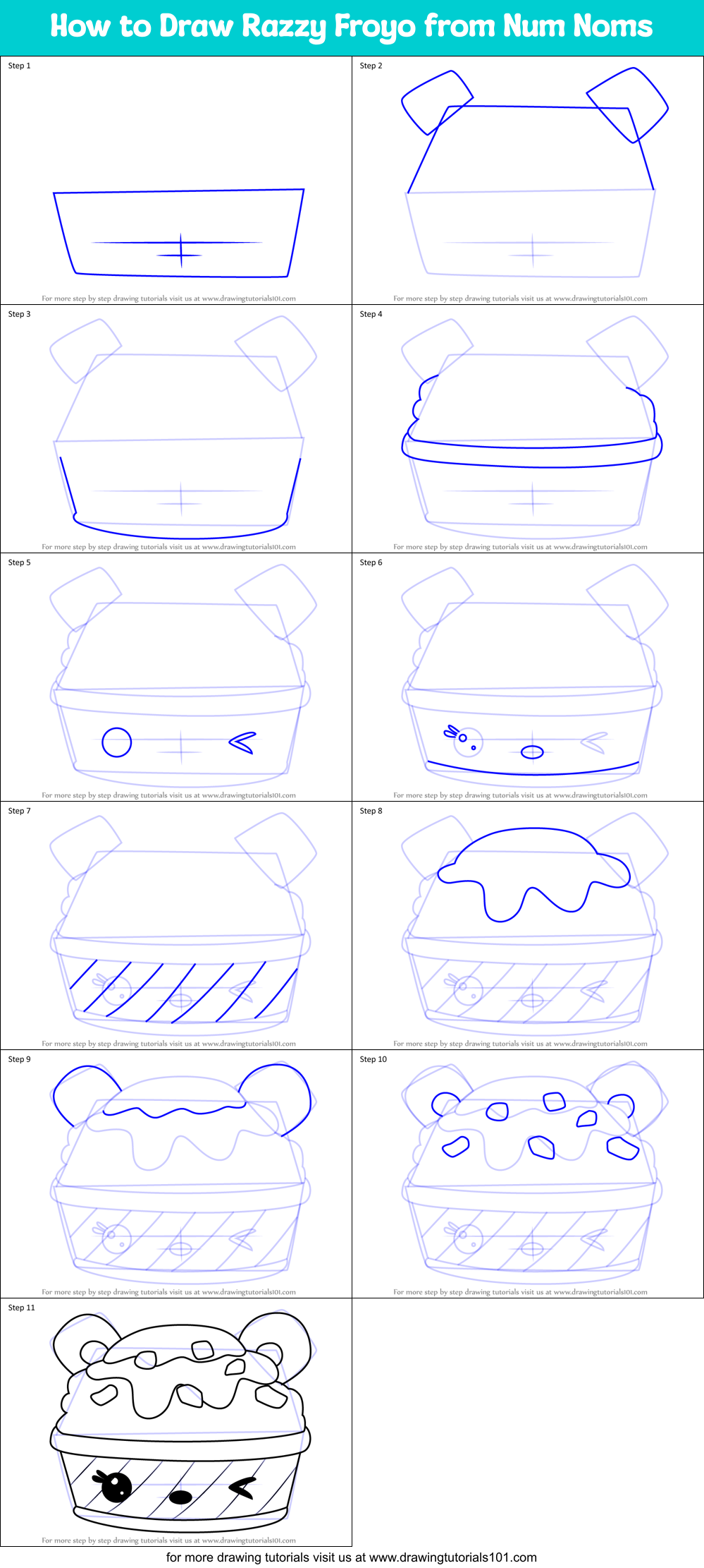 How to Draw Razzy Froyo from Num Noms Printable Step by Step