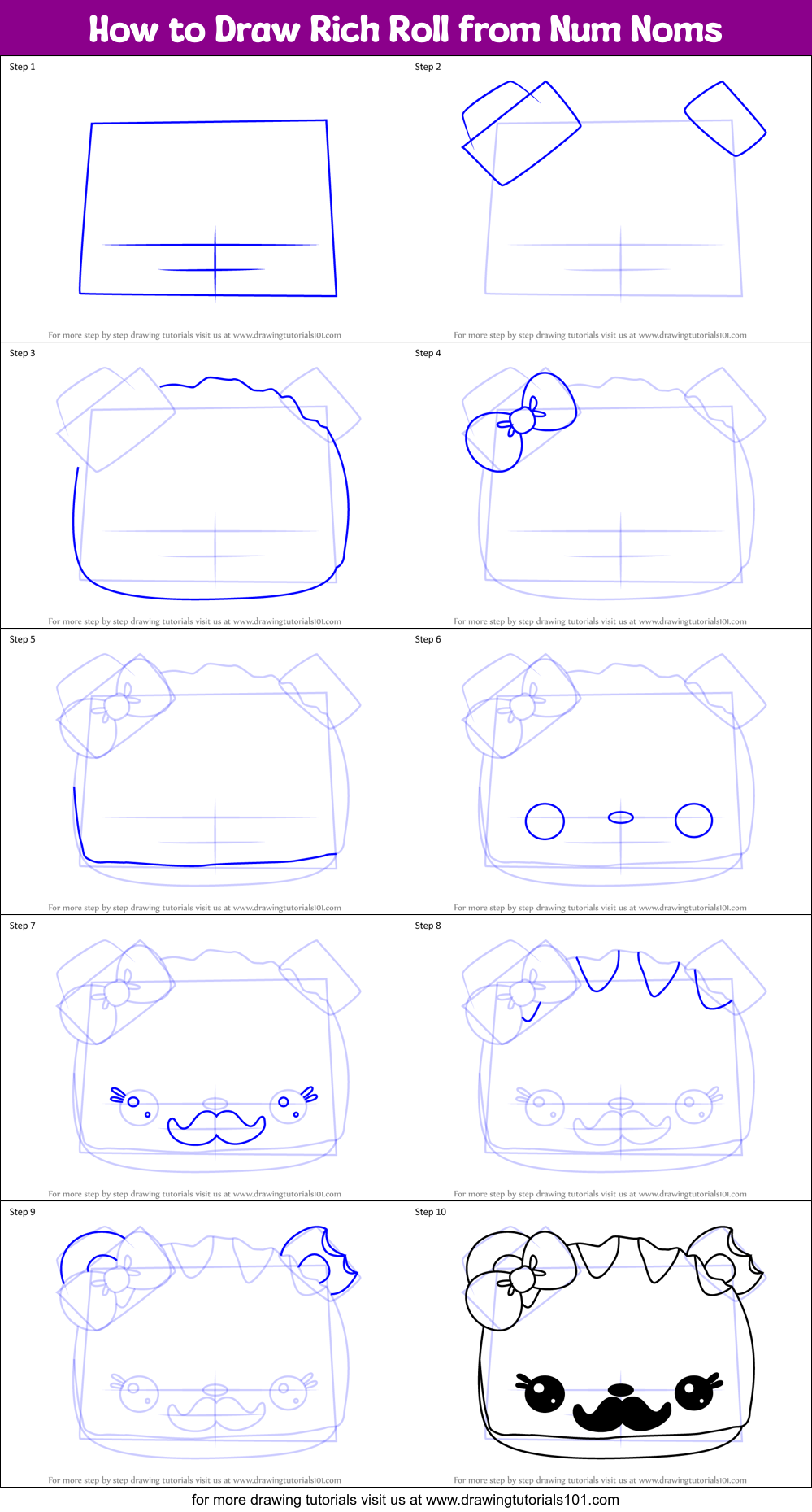 How to Draw Rich Roll from Num Noms Printable Step by Step