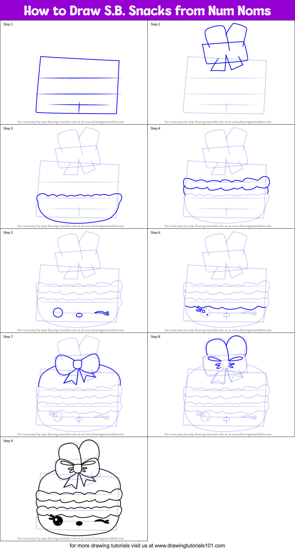 How to Draw S.B. Snacks from Num Noms Printable Step by Step