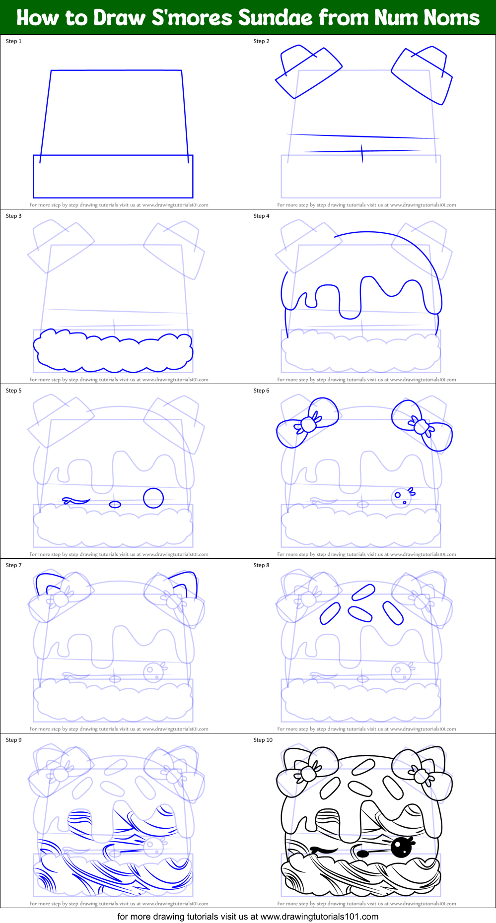 How to Draw S'mores Sundae from Num Noms Printable Step by Step