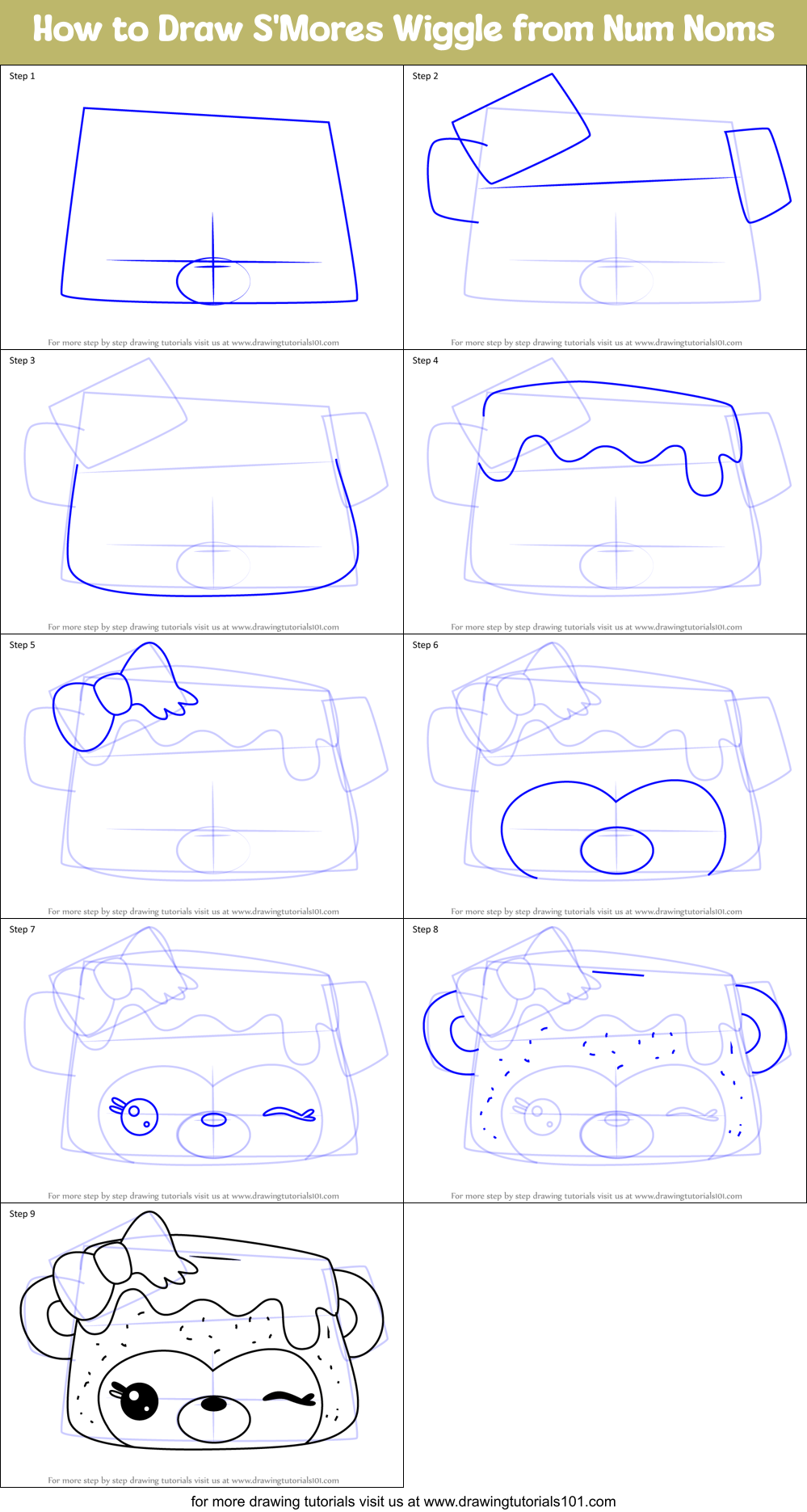 How to Draw S'Mores Wiggle from Num Noms Printable Step by Step