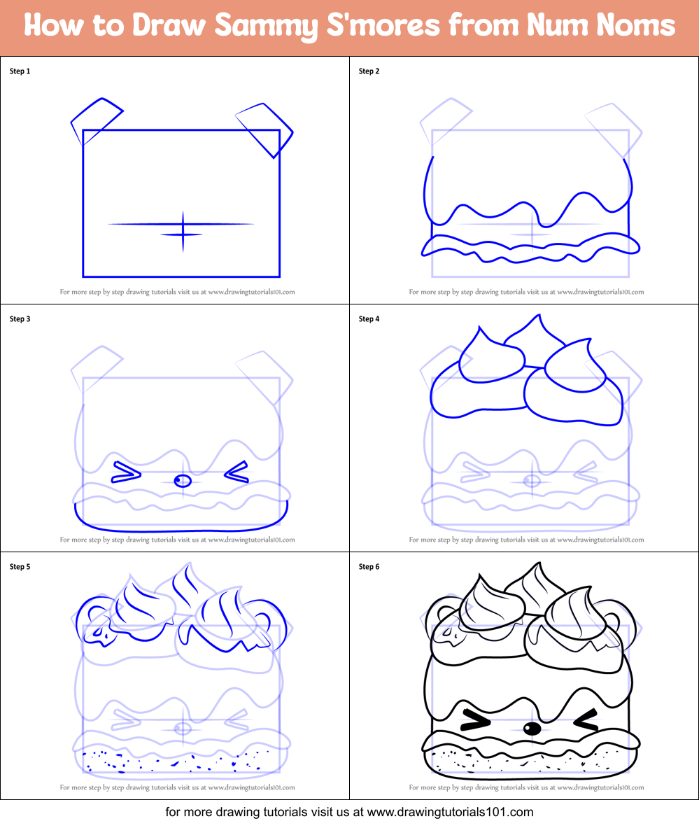 How to Draw Sammy S'mores from Num Noms Printable Step by Step