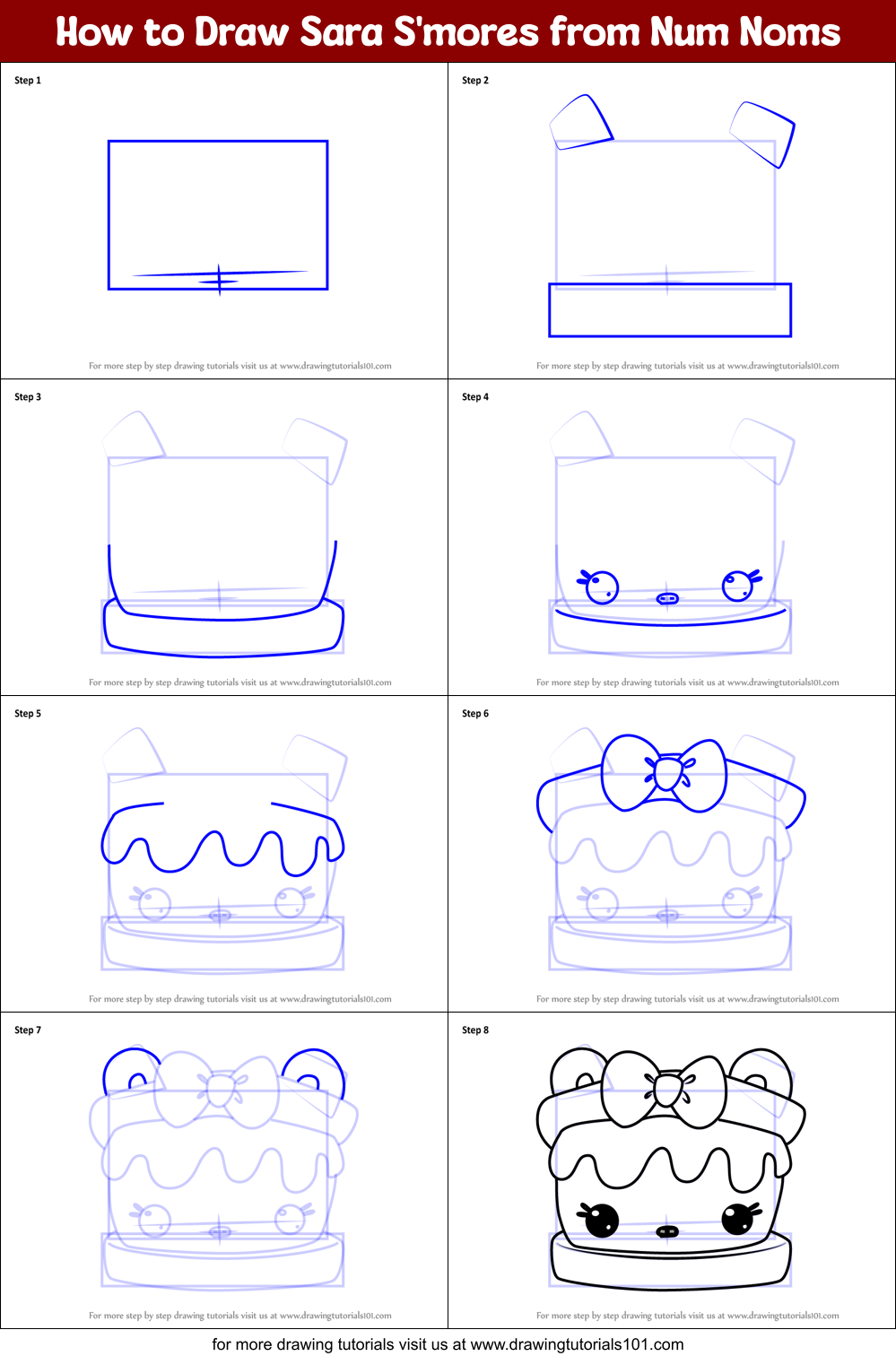 How to Draw Sara S'mores from Num Noms Printable Step by Step