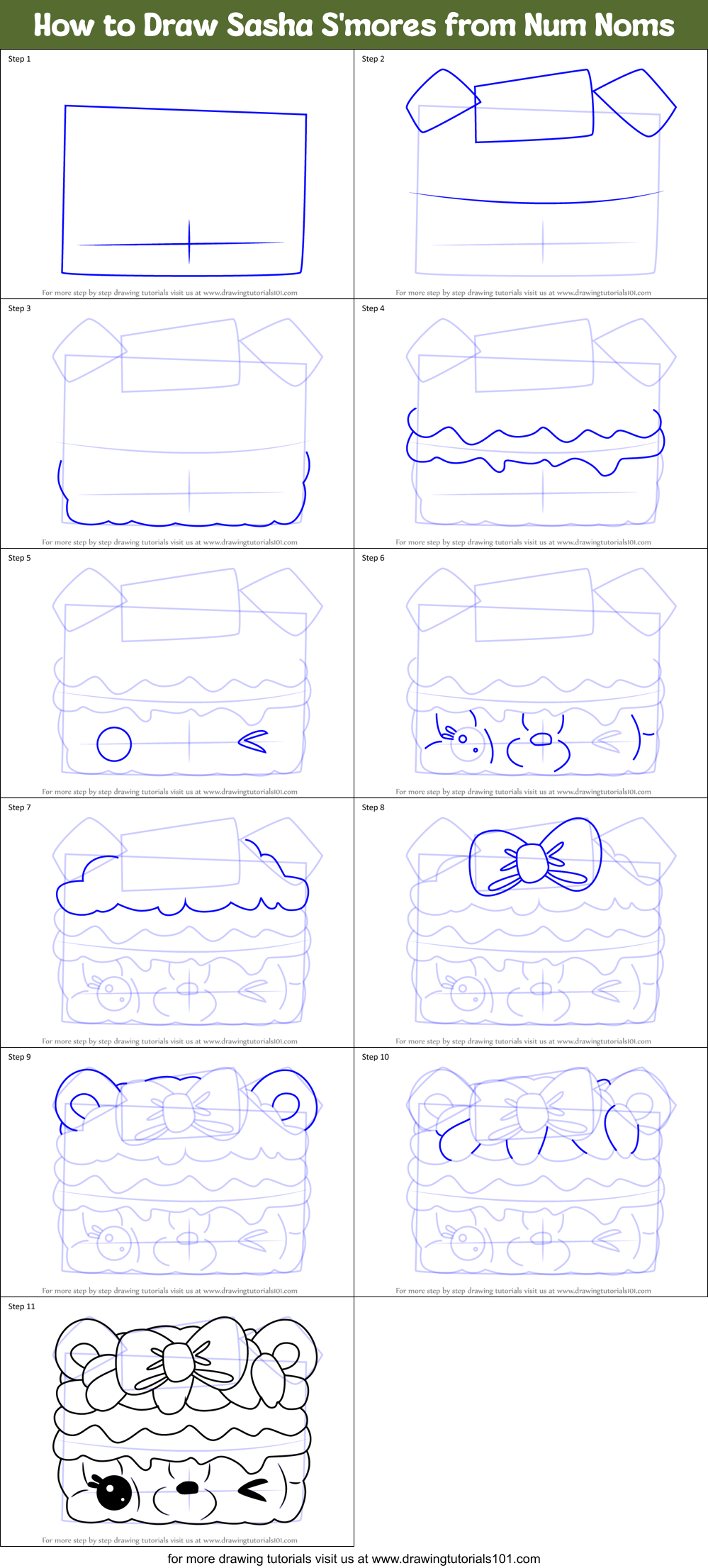 How to Draw Sasha S'mores from Num Noms Printable Step by Step