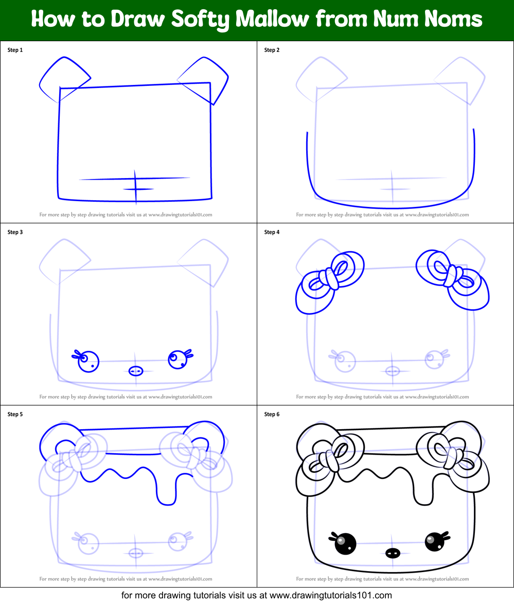 How to Draw Softy Mallow from Num Noms Printable Step by Step