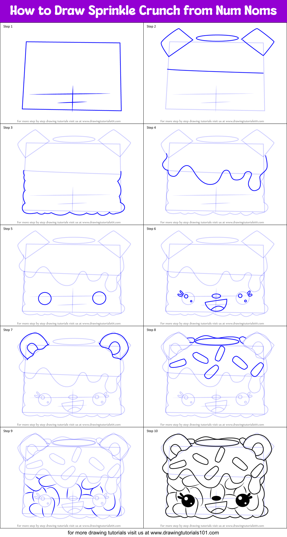 How to Draw Sprinkle Crunch from Num Noms Printable Step by Step
