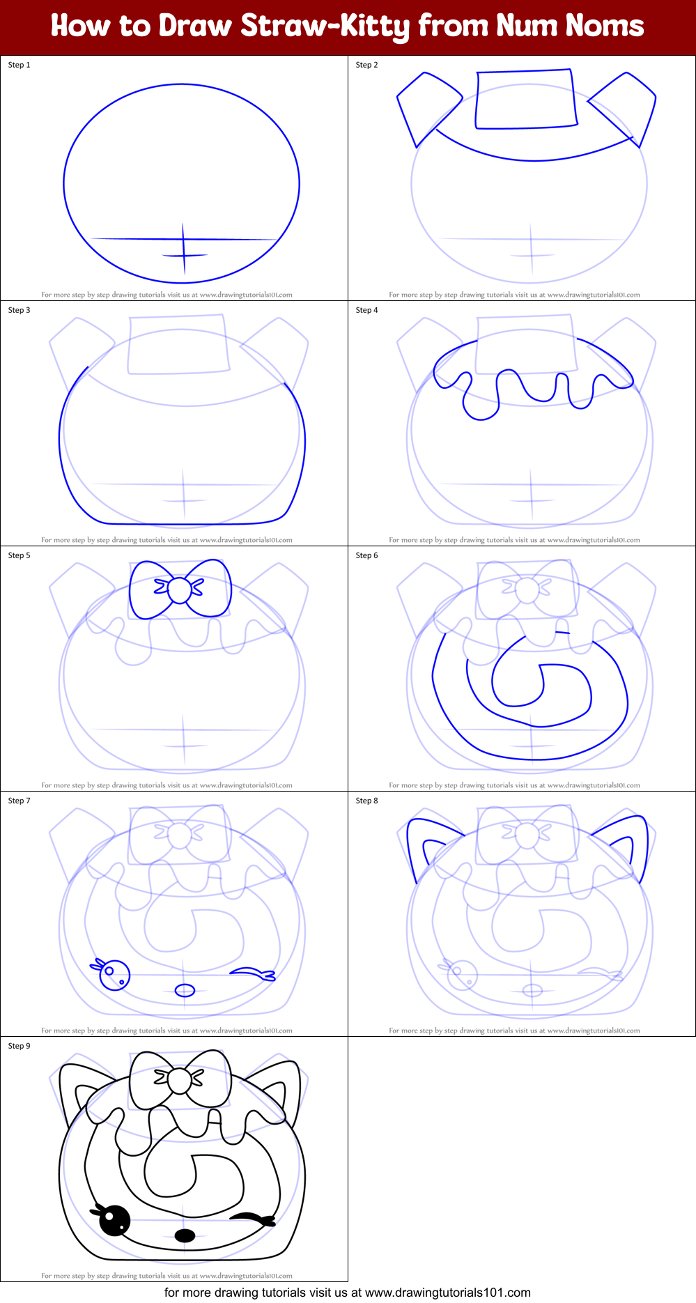How to Draw Straw-Kitty from Num Noms Printable Step by Step