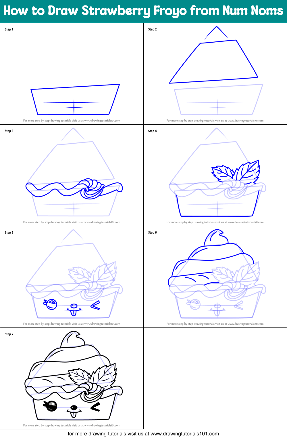 How to Draw Strawberry Froyo from Num Noms Printable Step by Step