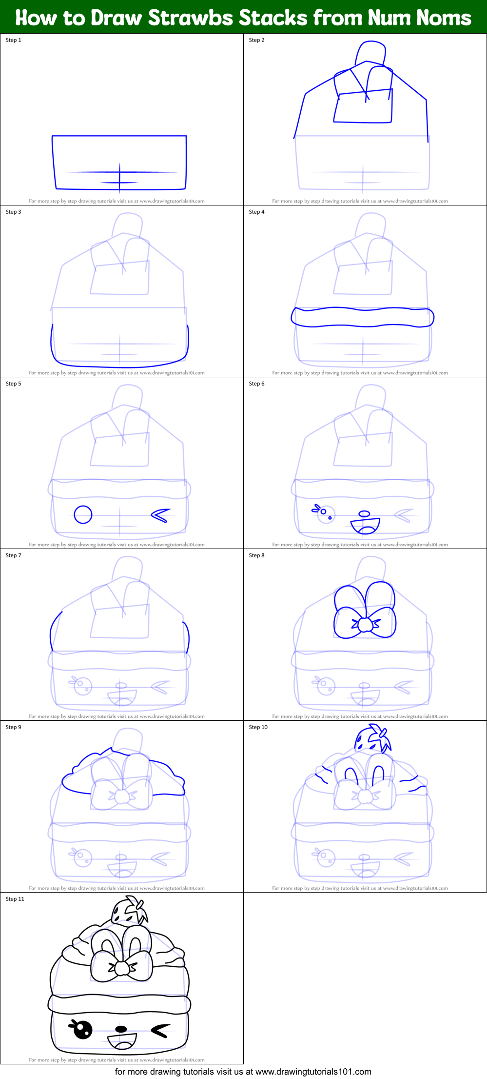 How to Draw Strawbs Stacks from Num Noms Printable Step by Step