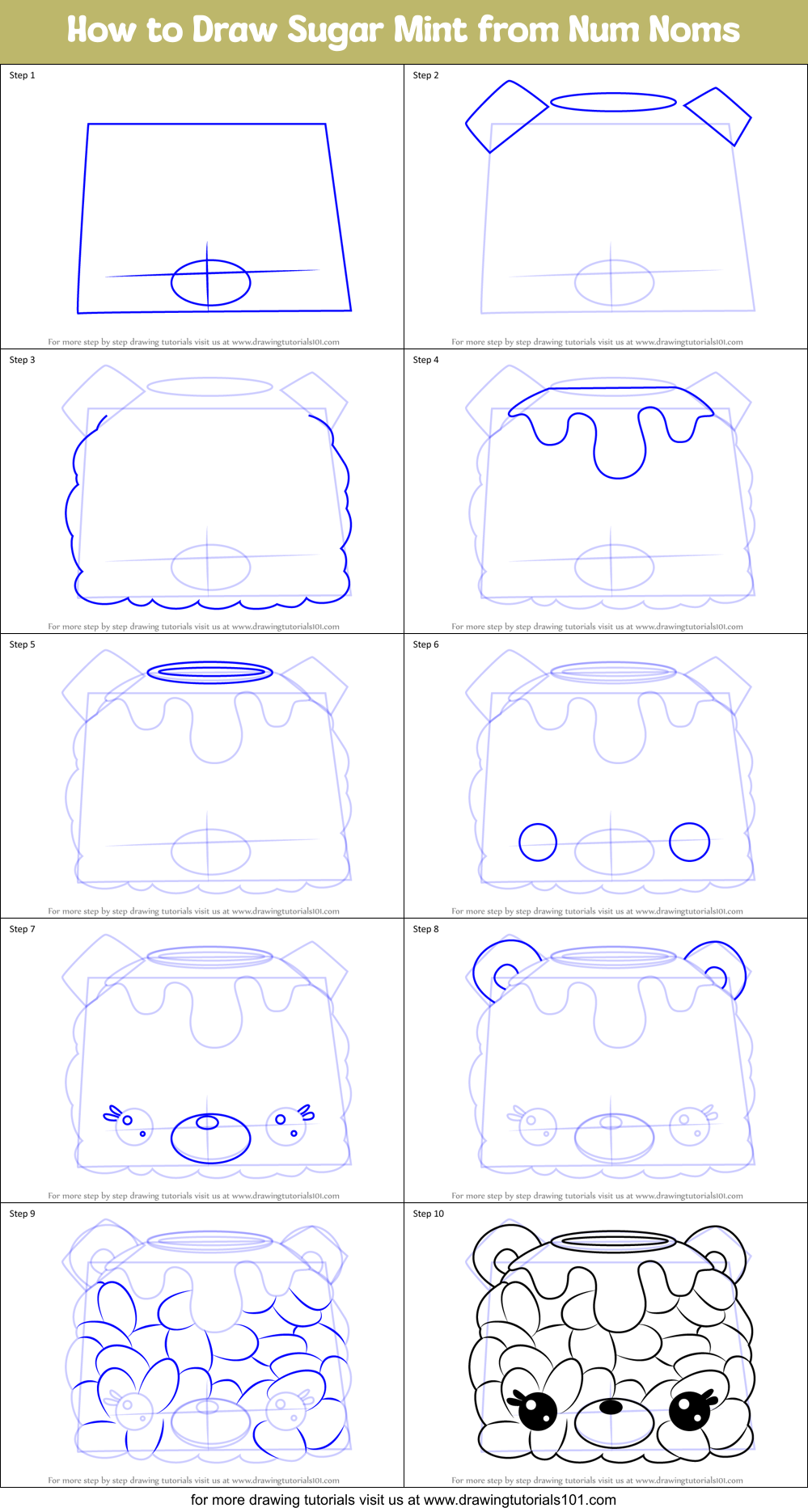 How to Draw Sugar Mint from Num Noms Printable Step by Step