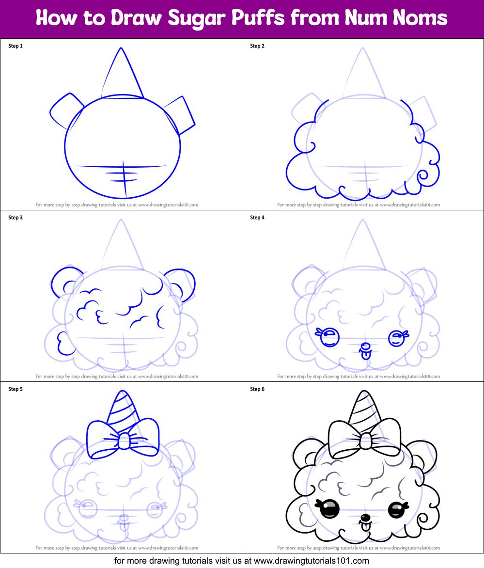 How to Draw Sugar Puffs from Num Noms Printable Step by Step