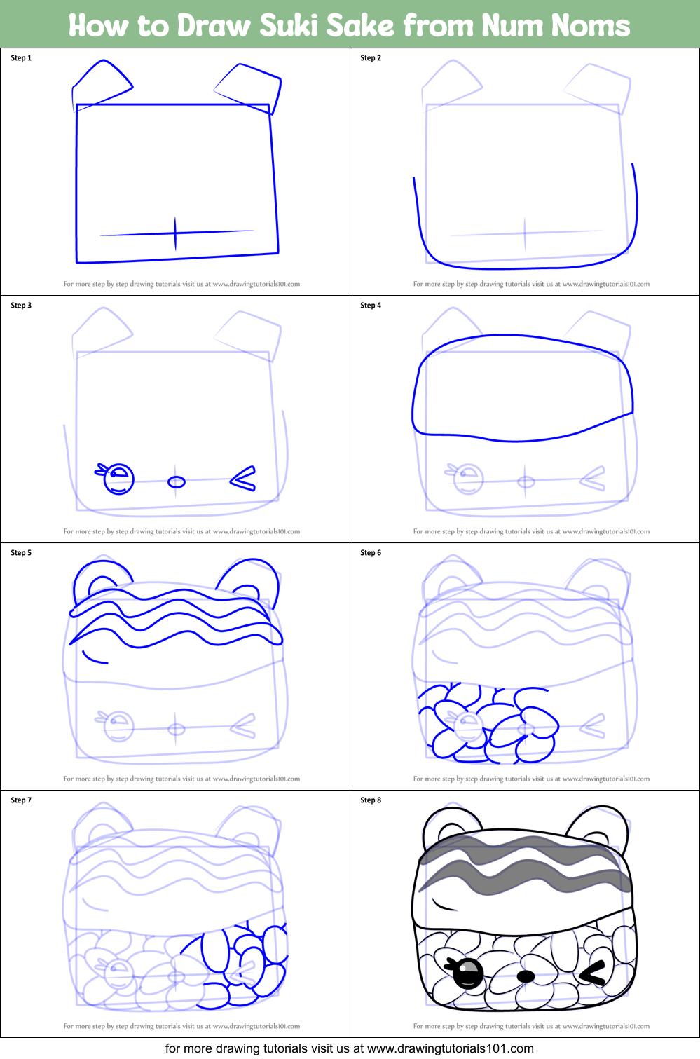 How to Draw Suki Sake from Num Noms Printable Step by Step