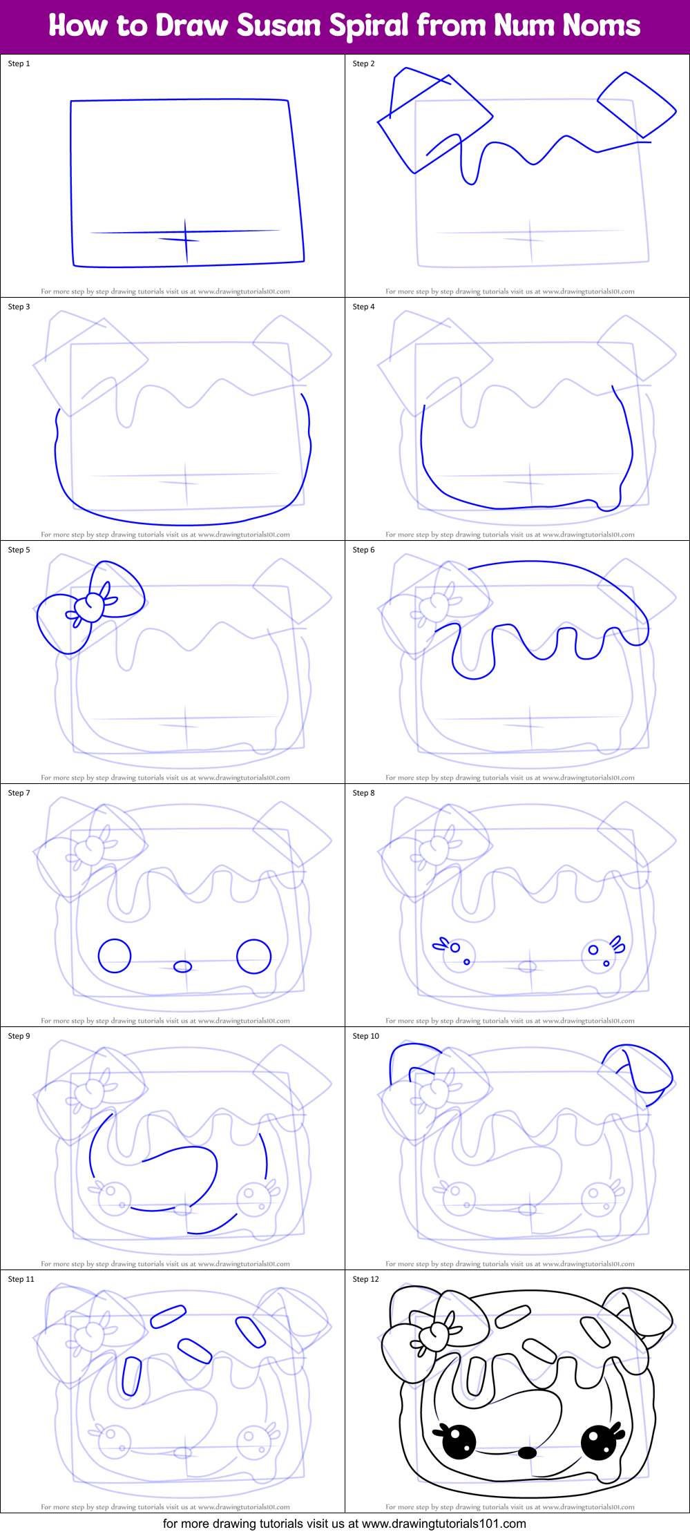 How to Draw Susan Spiral from Num Noms Printable Step by Step