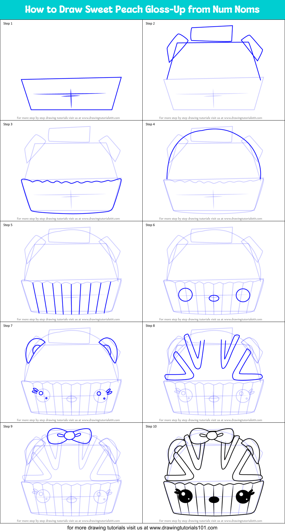 How to Draw Sweet Peach Gloss-Up from Num Noms Printable Step by Step