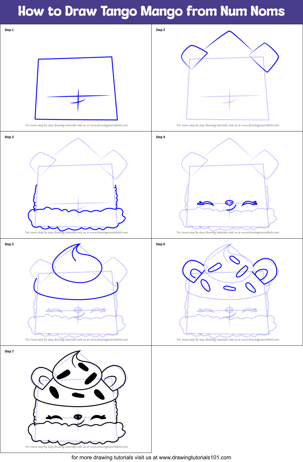 How to Draw Tango Mango from Num Noms Printable Step by Step