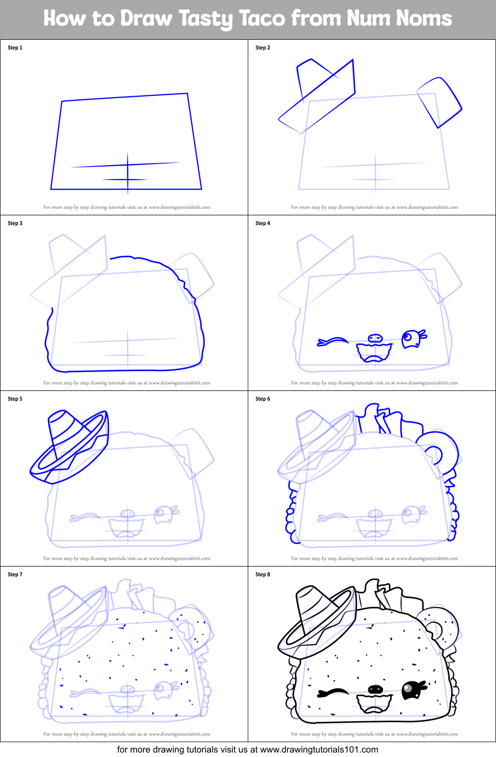 How to Draw Tasty Taco from Num Noms Printable Step by Step