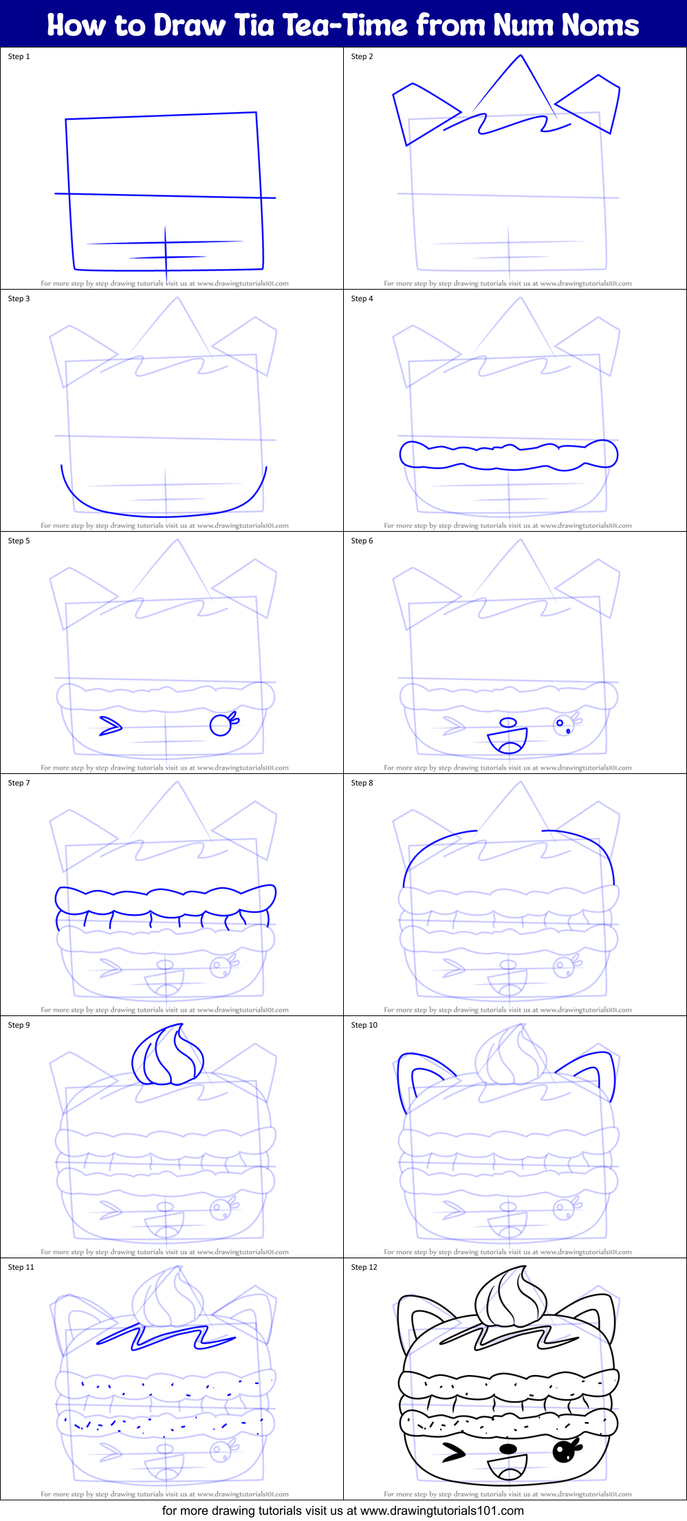 How to Draw Tia Tea-Time from Num Noms Printable Step by Step