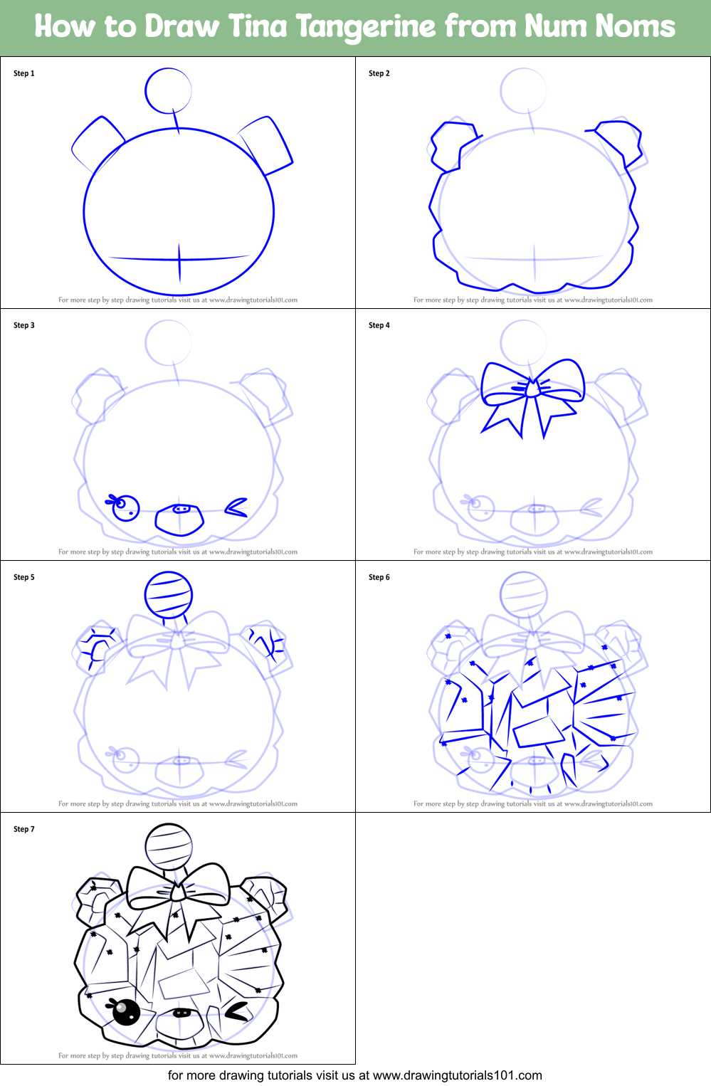 How to Draw Tina Tangerine from Num Noms Printable Step by Step