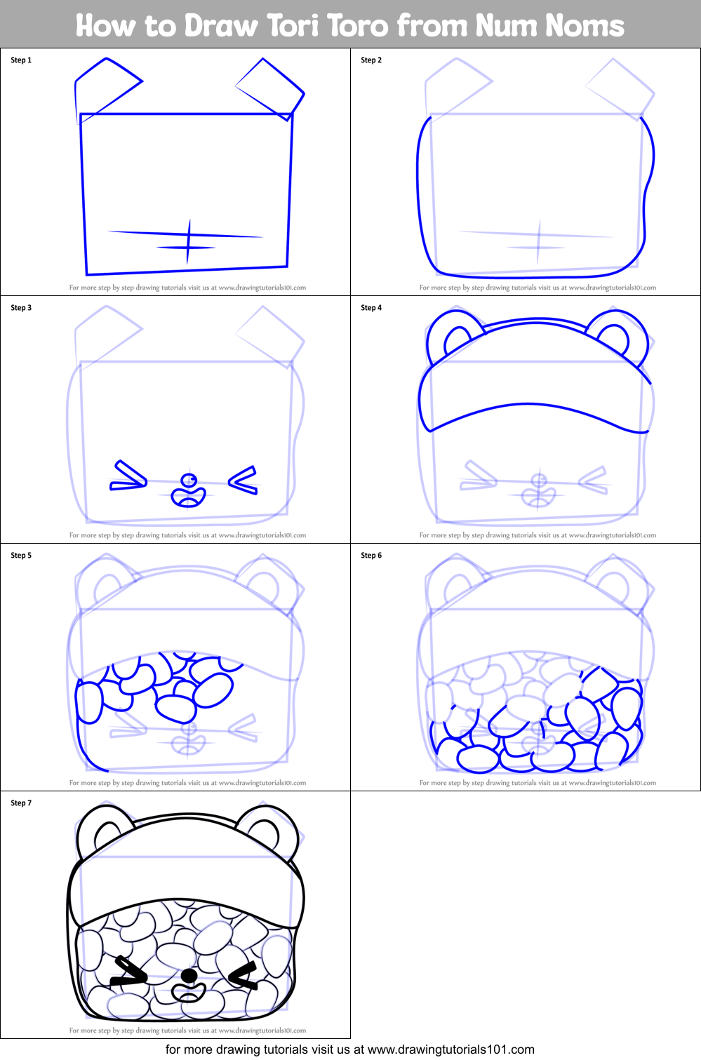 How to Draw Tori Toro from Num Noms Printable Step by Step
