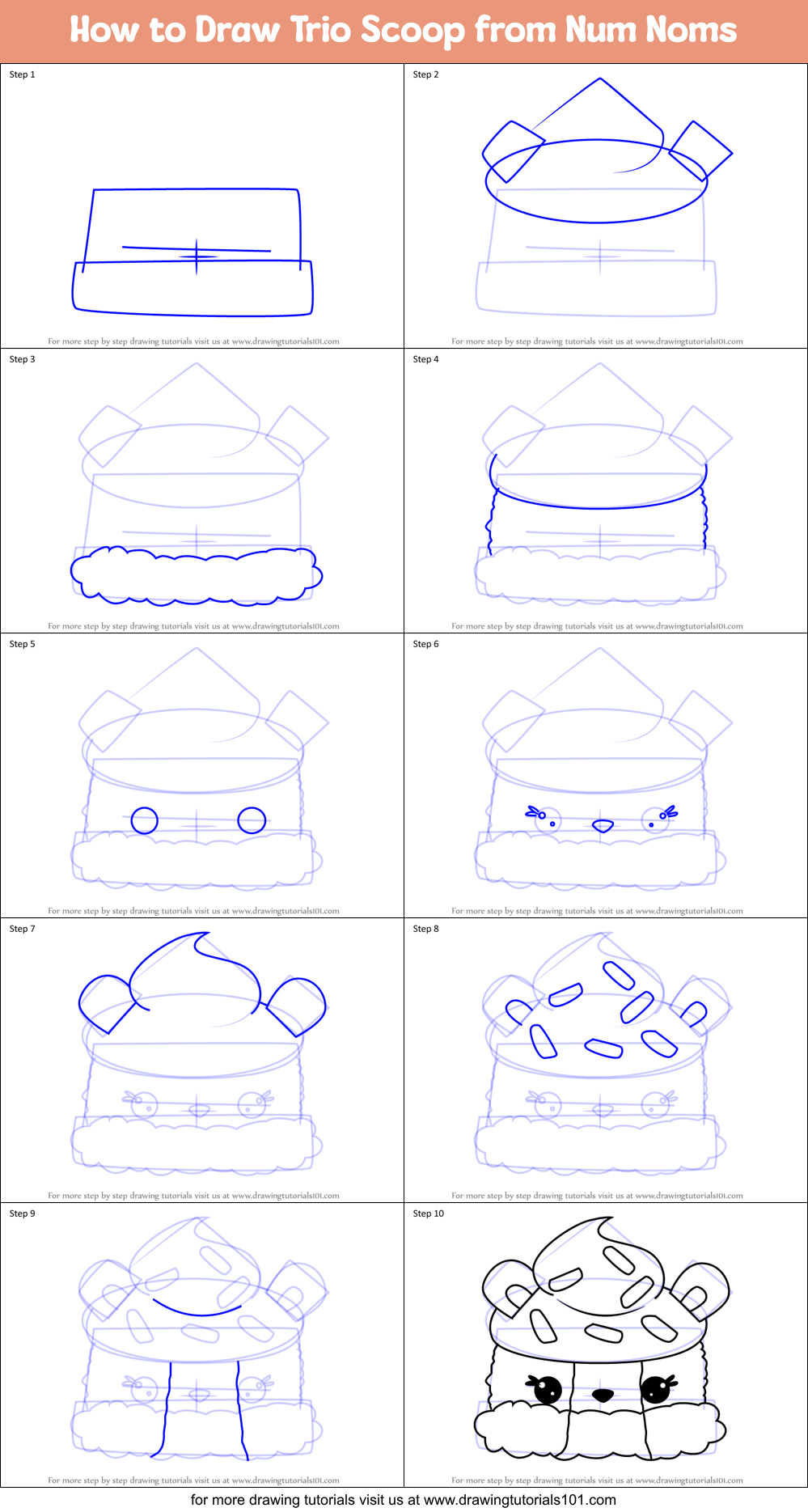 How to Draw Trio Scoop from Num Noms Printable Step by Step