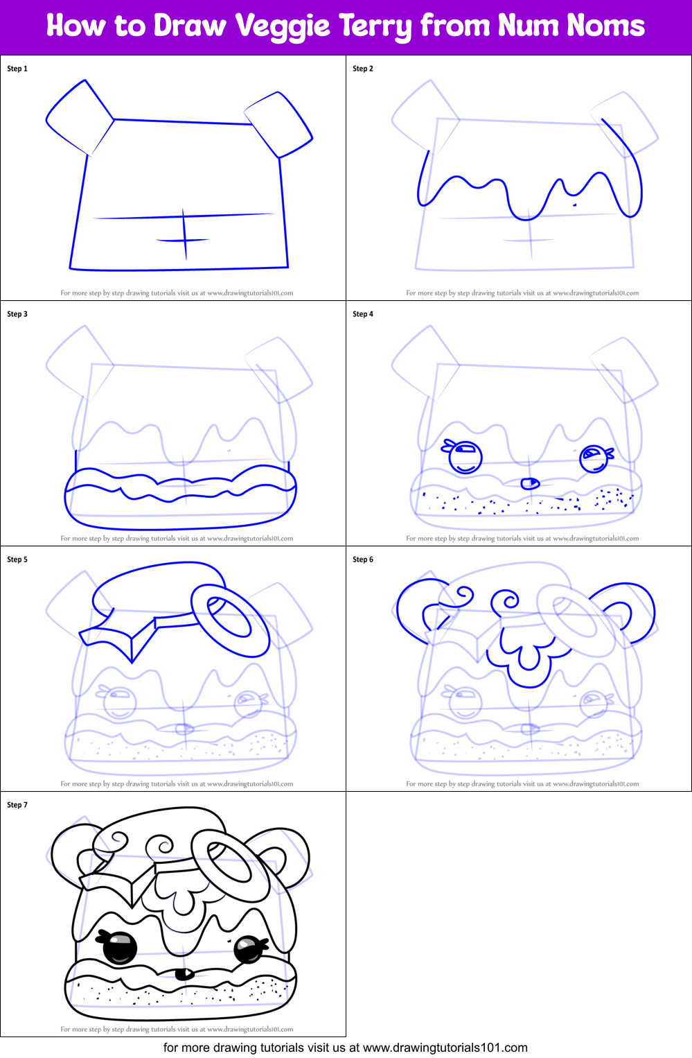 How to Draw Veggie Terry from Num Noms Printable Step by Step