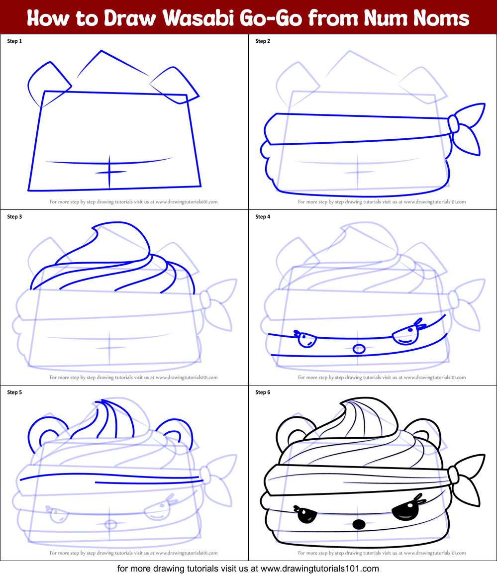 How to Draw Wasabi Go-Go from Num Noms Printable Step by Step