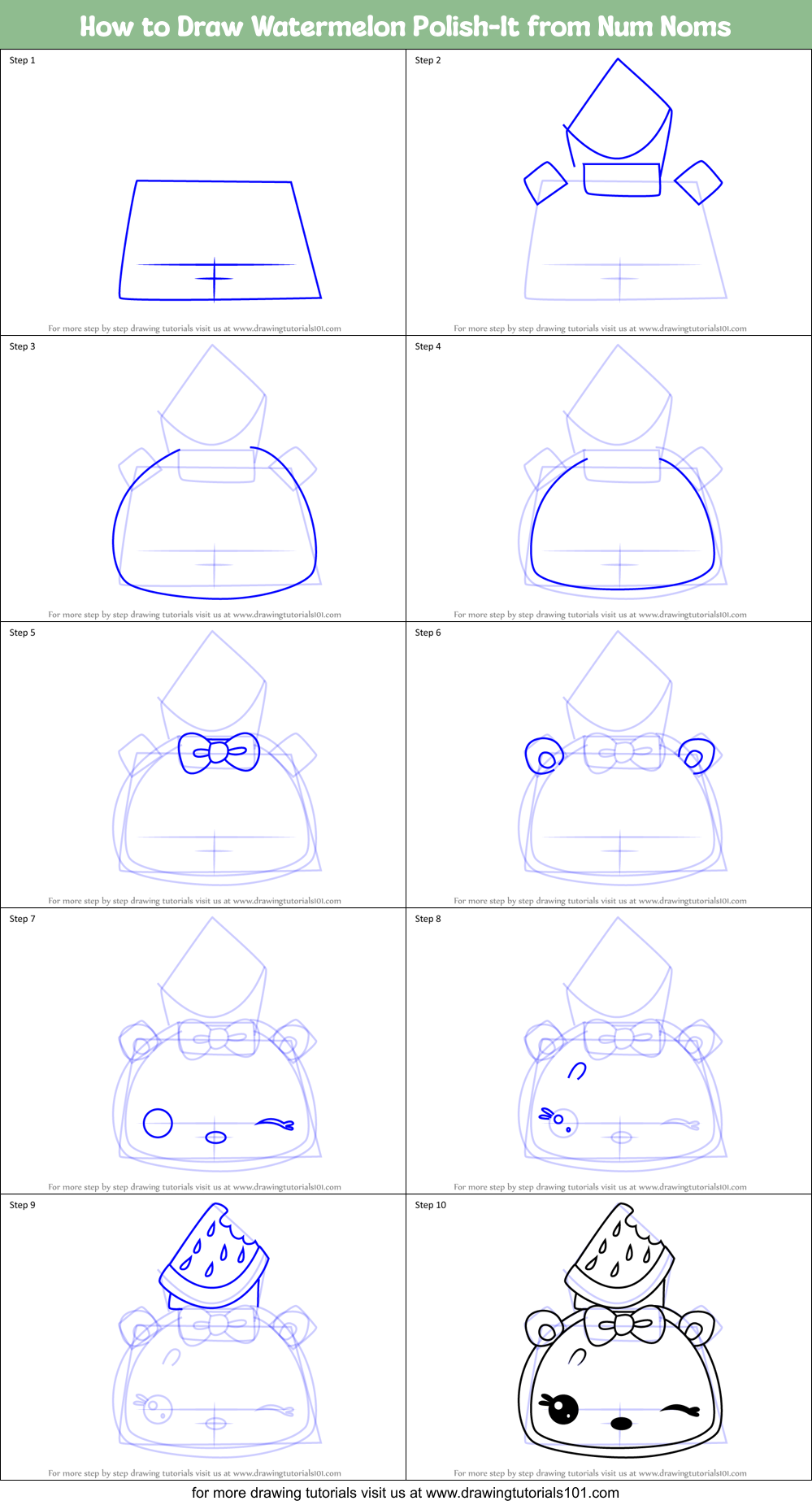 How to Draw Watermelon Polish-It from Num Noms Printable Step by Step