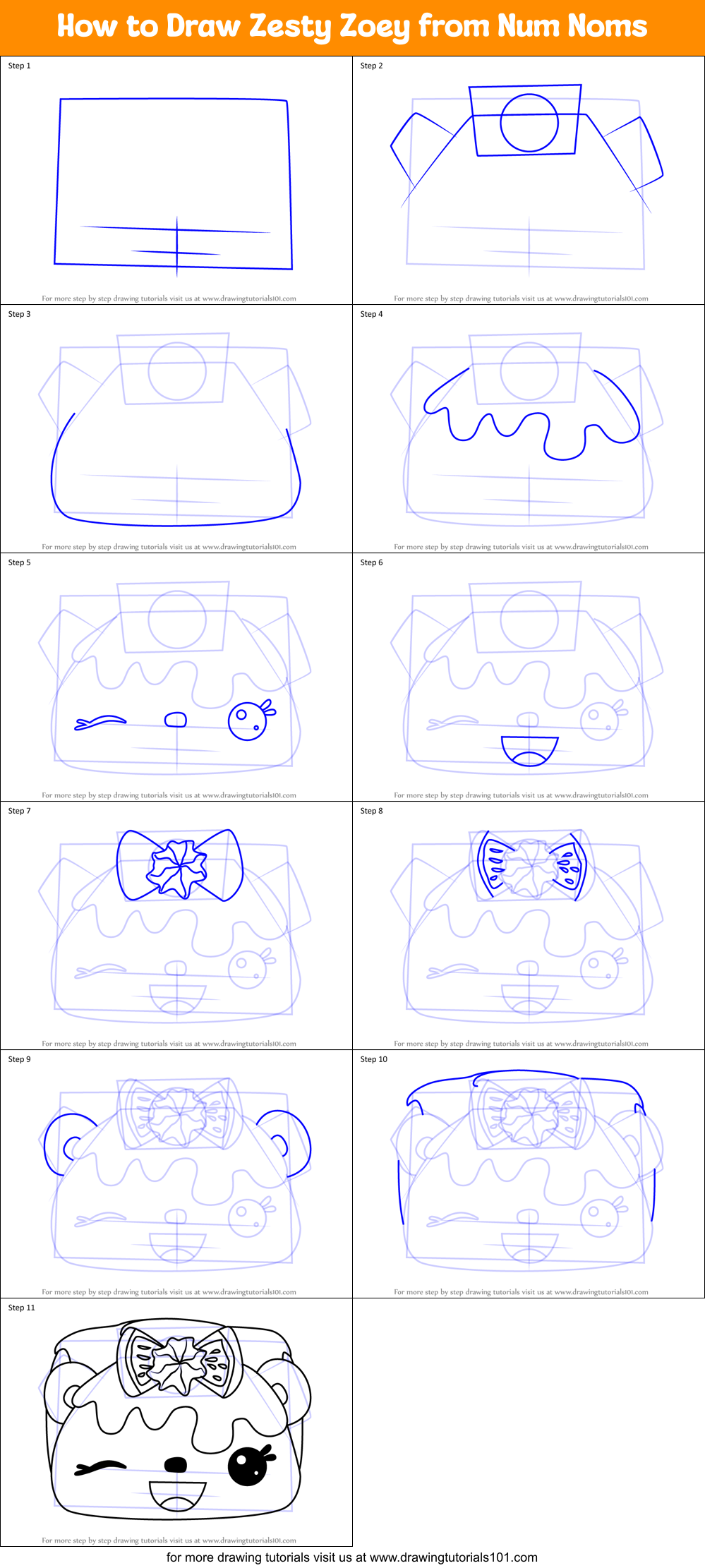 How to Draw Zesty Zoey from Num Noms Printable Step by Step