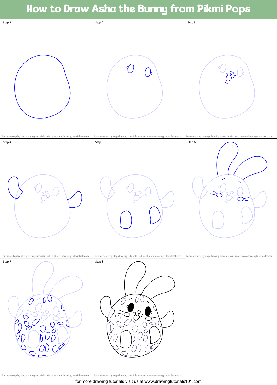 How to Draw Asha the Bunny from Pikmi Pops Printable Step by Step