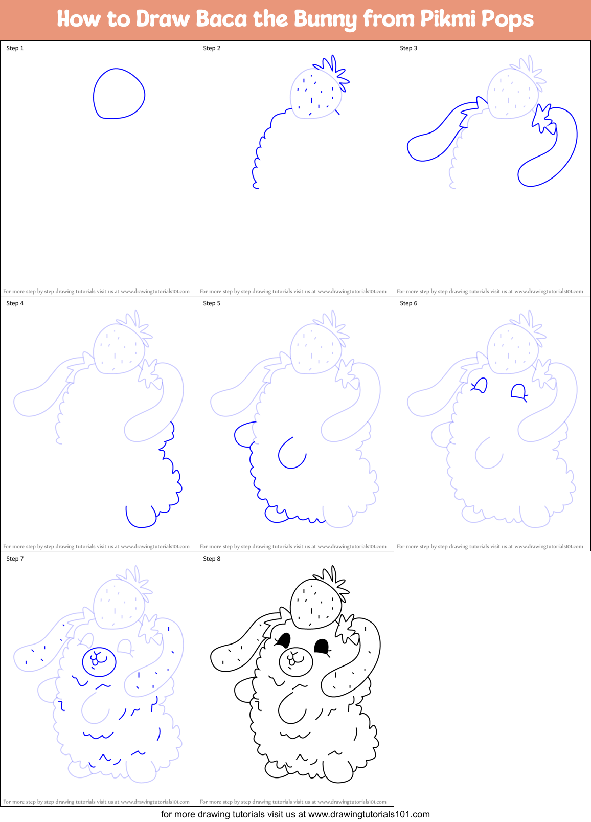How to Draw Baca the Bunny from Pikmi Pops Printable Step by Step