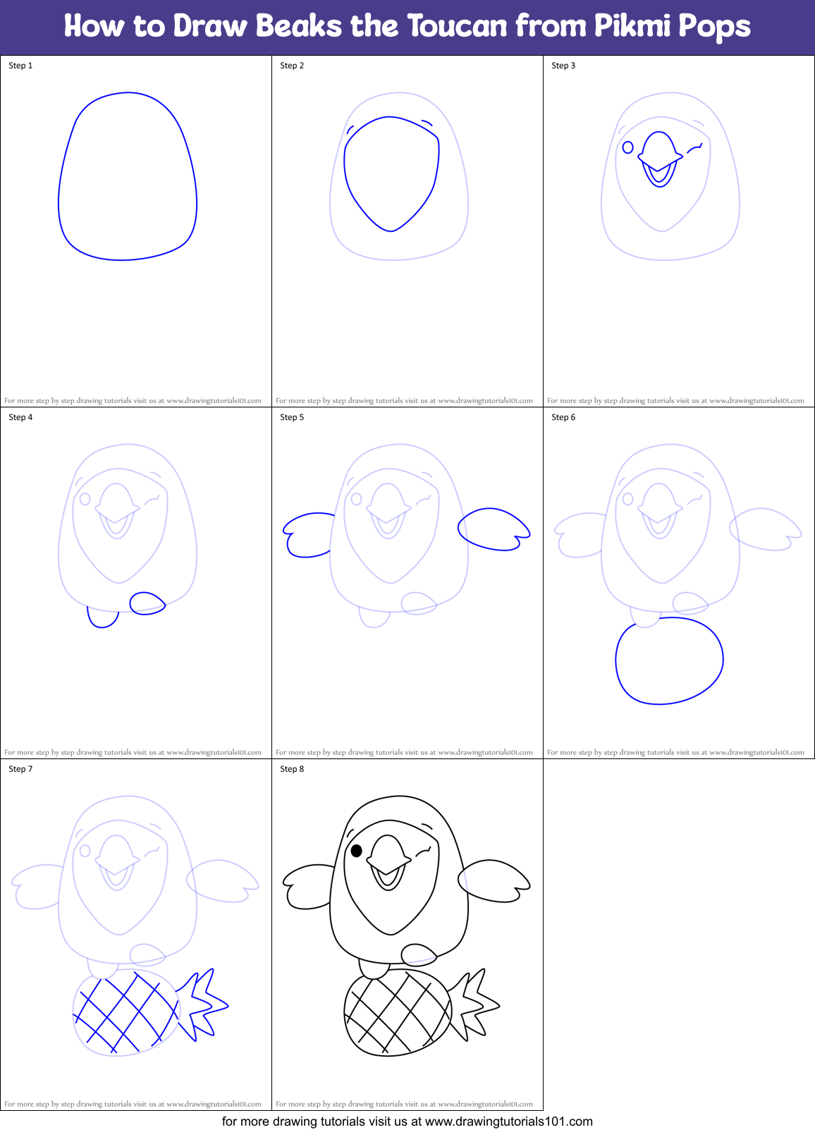 How to Draw Beaks the Toucan from Pikmi Pops Printable Step by Step