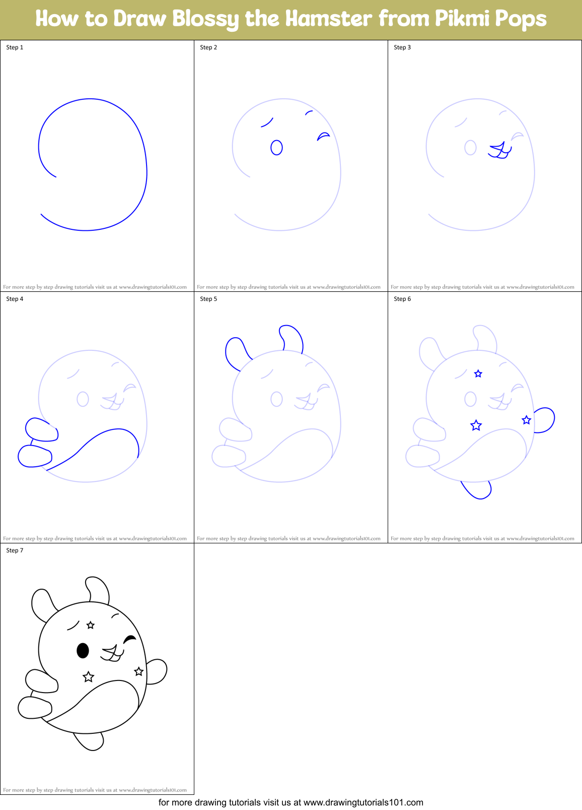 How to Draw Blossy the Hamster from Pikmi Pops Printable Step by Step