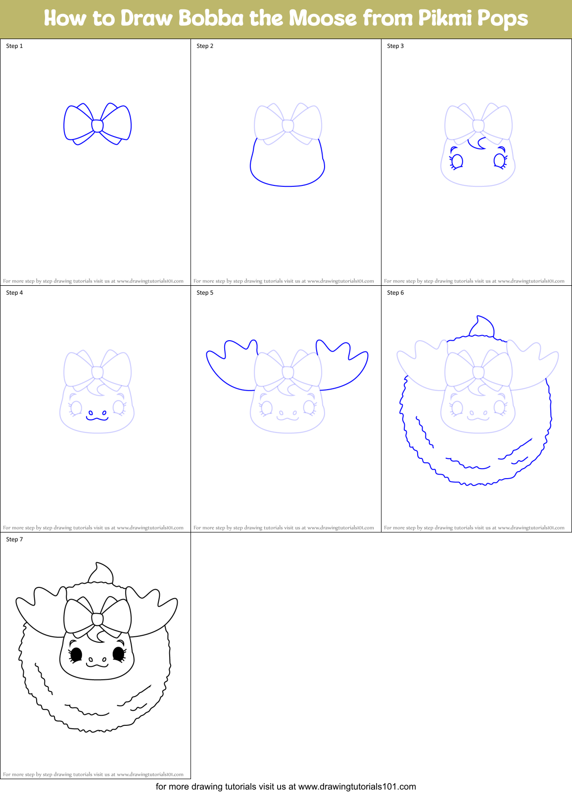 How to Draw Bobba the Moose from Pikmi Pops Printable Step by Step