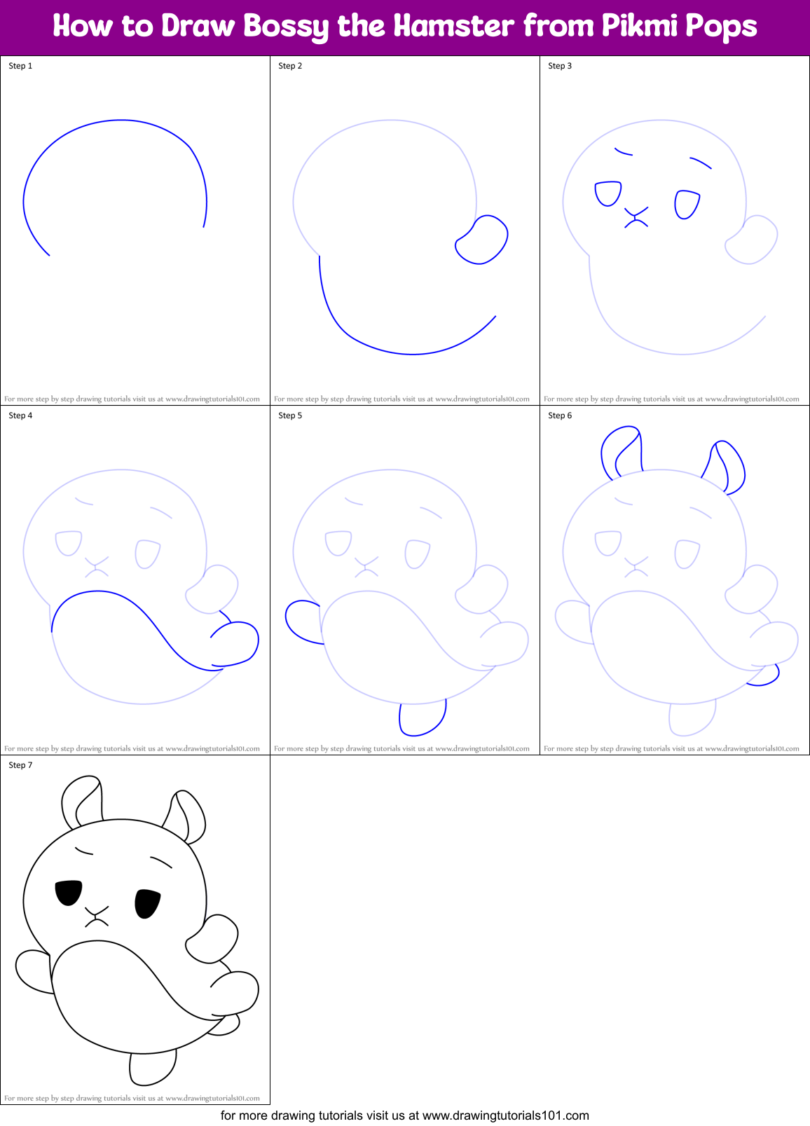 How to Draw Bossy the Hamster from Pikmi Pops Printable Step by Step