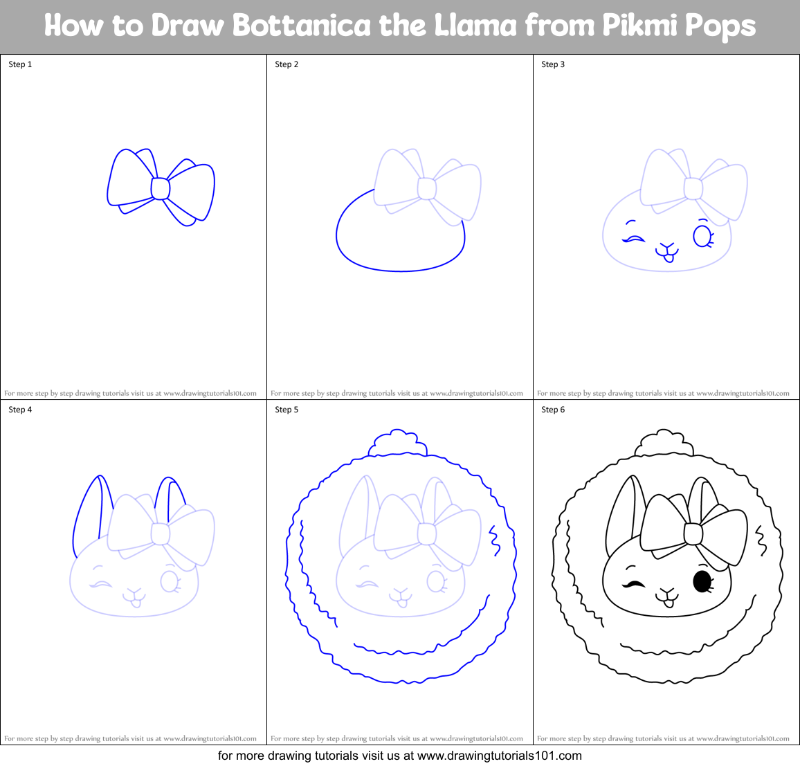 How to Draw Bottanica the Llama from Pikmi Pops Printable Step by Step