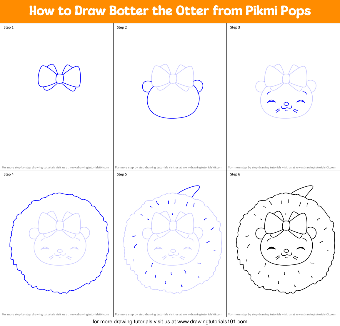 How to Draw Botter the Otter from Pikmi Pops Printable Step by Step