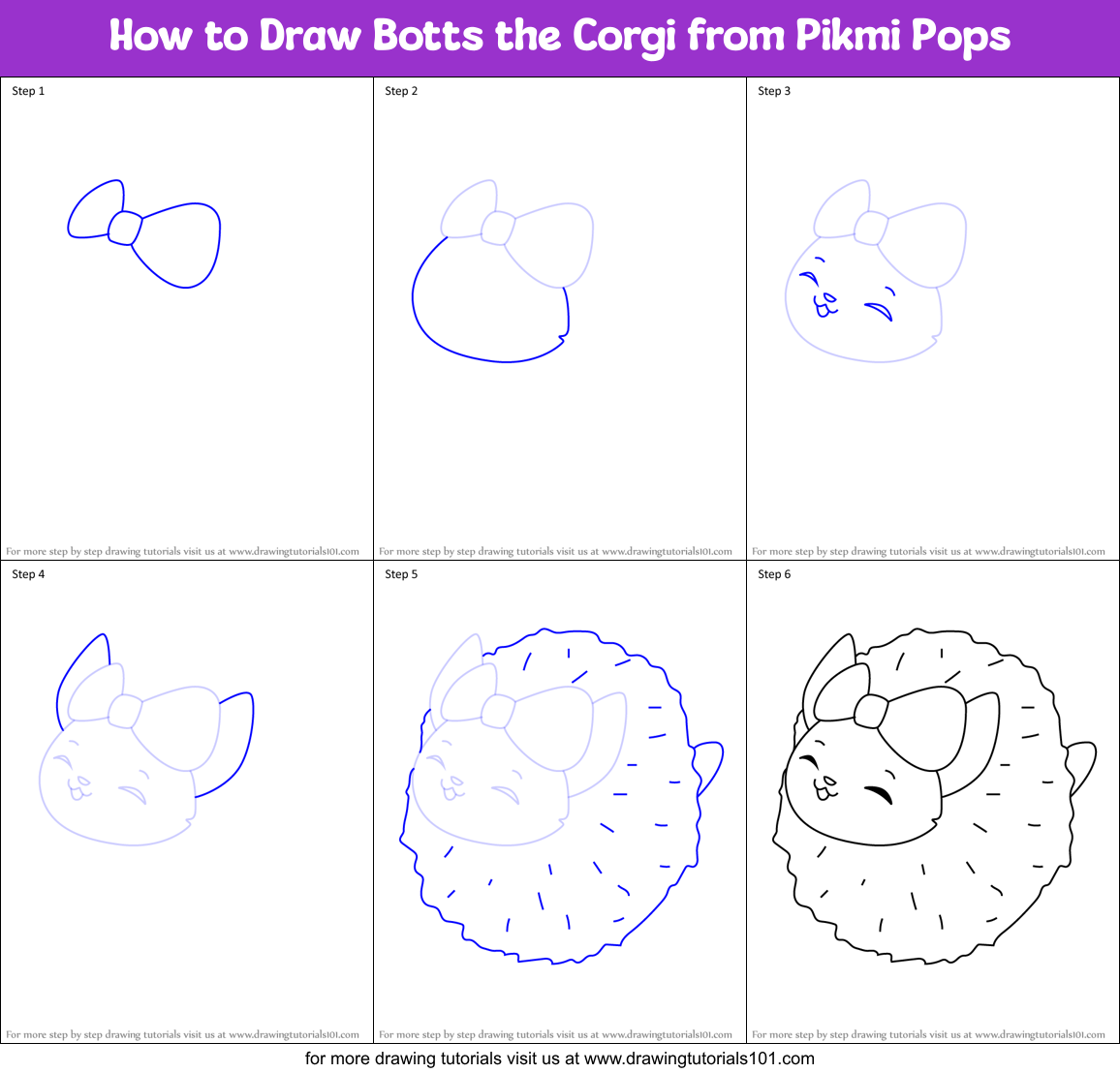 How to Draw Botts the Corgi from Pikmi Pops Printable Step by Step