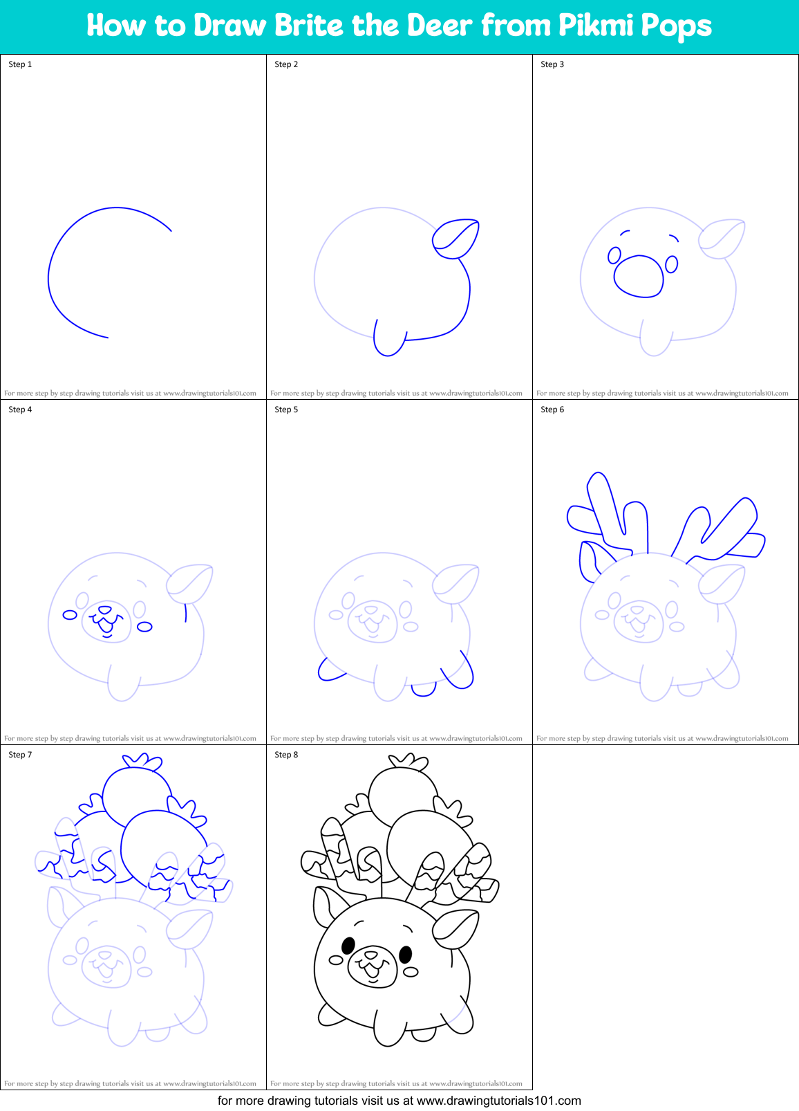 How to Draw Brite the Deer from Pikmi Pops Printable Step by Step