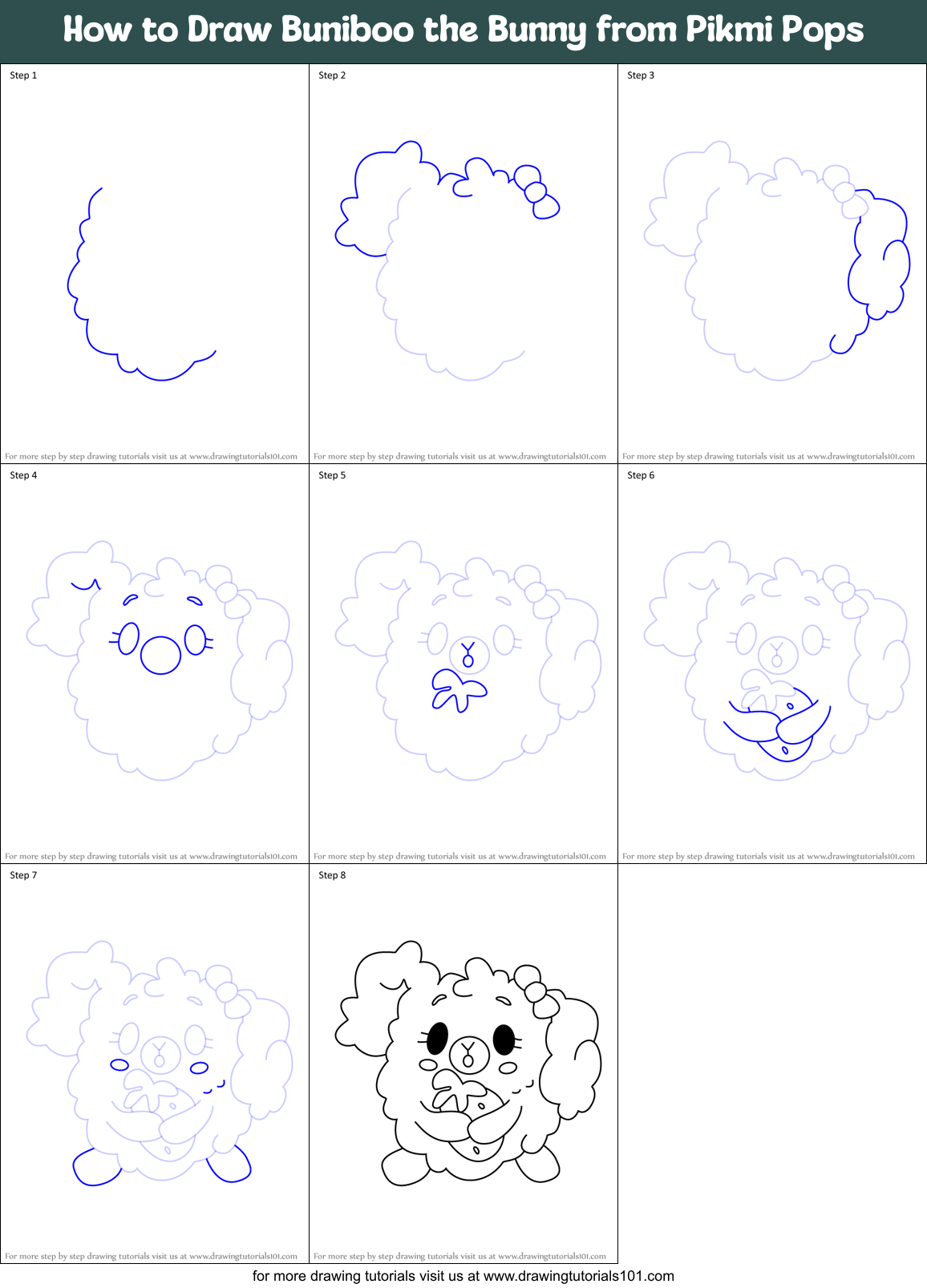 How to Draw Buniboo the Bunny from Pikmi Pops Printable Step by Step