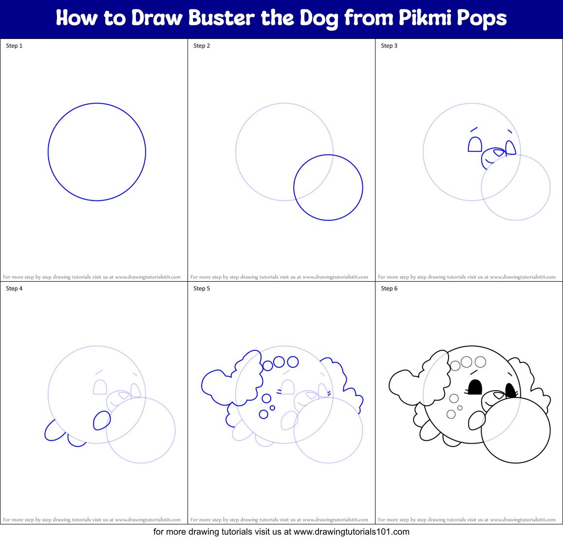 How to Draw Buster the Dog from Pikmi Pops Printable Step by Step