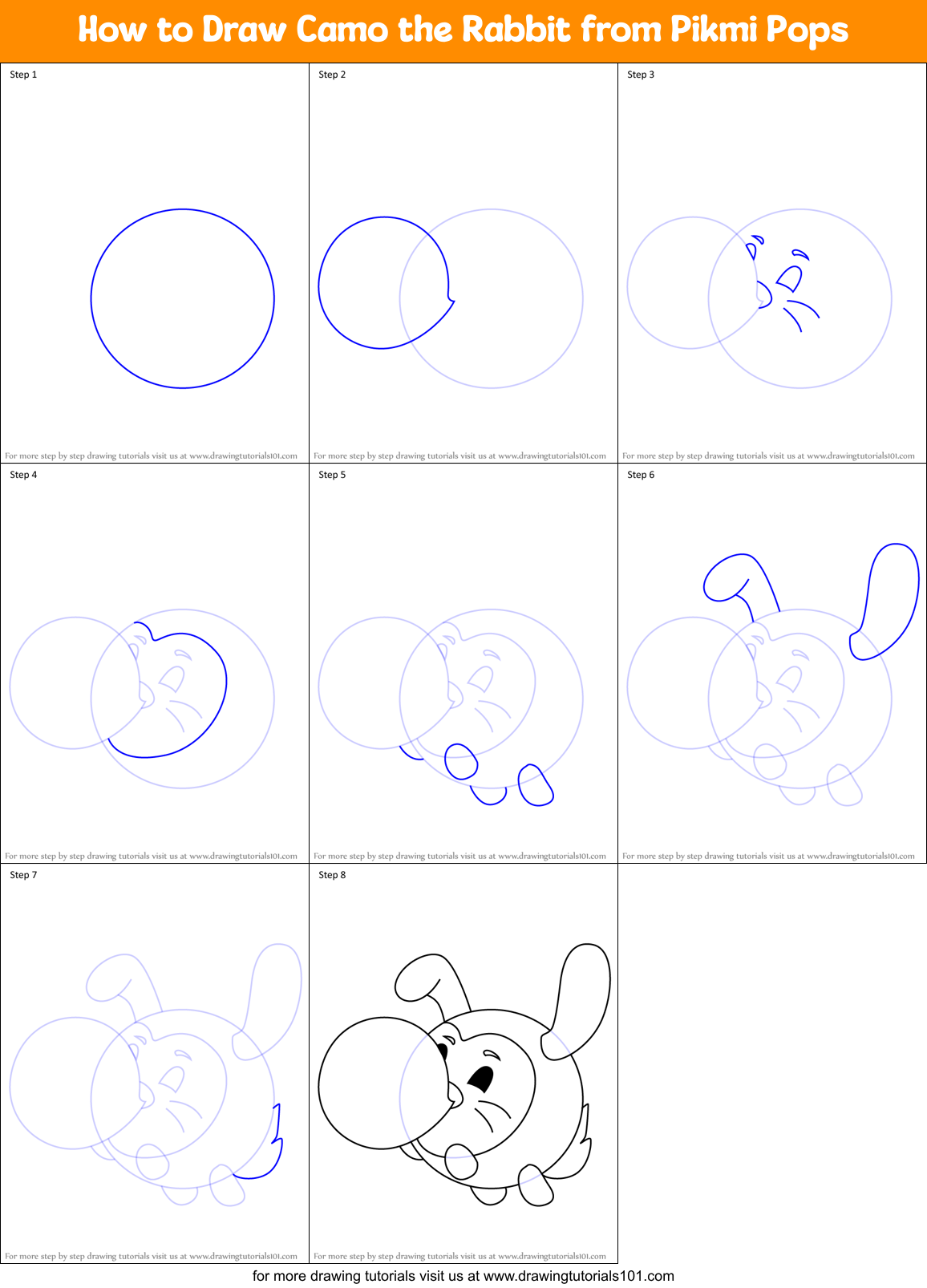 How to Draw Camo the Rabbit from Pikmi Pops Printable Step by Step