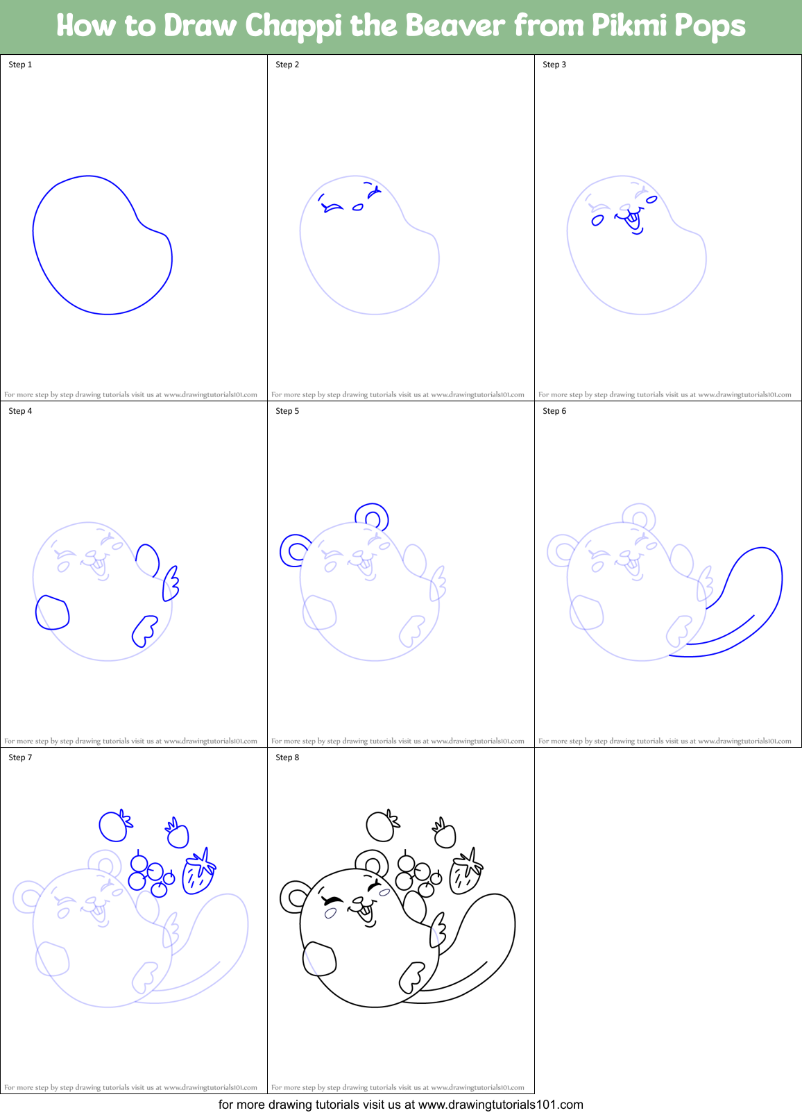 How to Draw Chappi the Beaver from Pikmi Pops Printable Step by Step