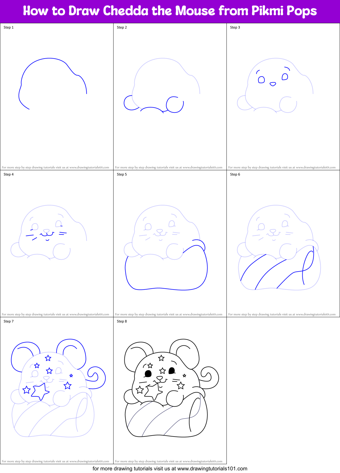How to Draw Chedda the Mouse from Pikmi Pops Printable Step by Step